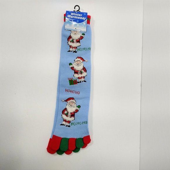 Lot of 2 Santa Christmas Toe Socks Long One Size - Picture 3 of 3